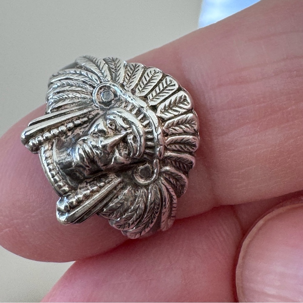 Unisex Vintage Sterling Silver Native American Chief
Head Ring